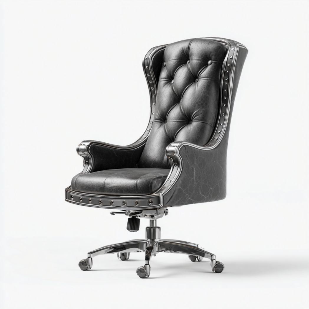 Sedia da ufficio in pelle PU nera con dettagli cromati