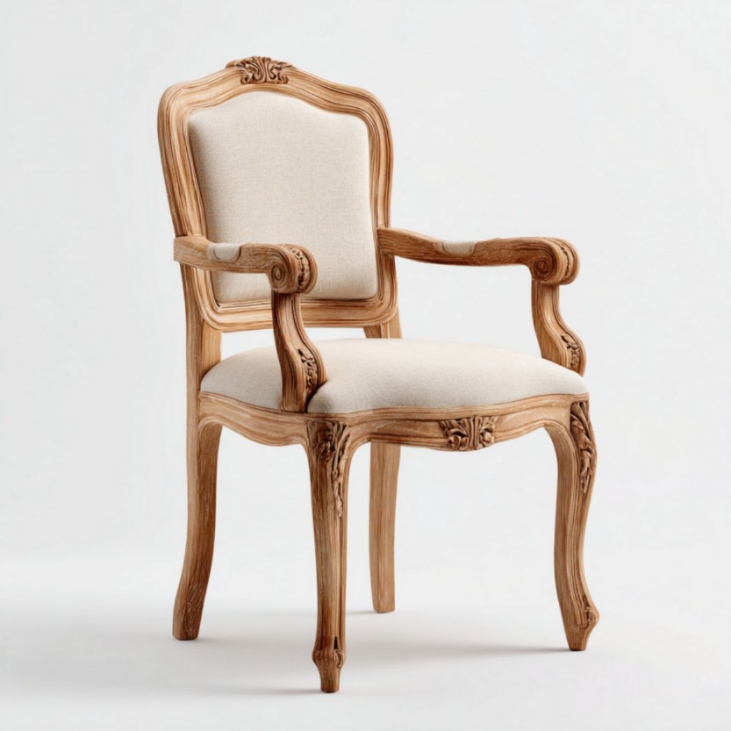 Poltrona con Braccioli in Legno e Schienale Imbottito