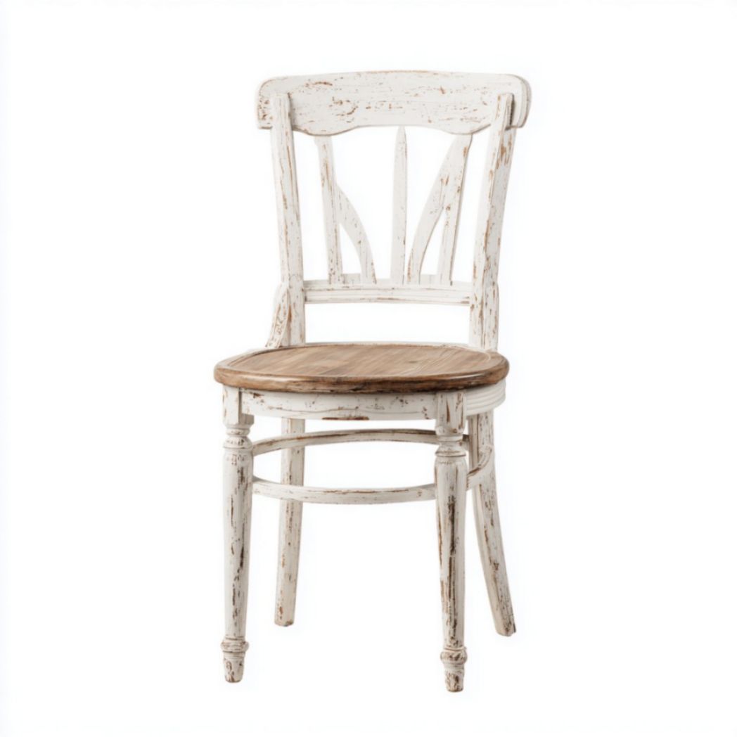 Sedia da pranzo vintage in legno massello bianco, seduta in legno originale