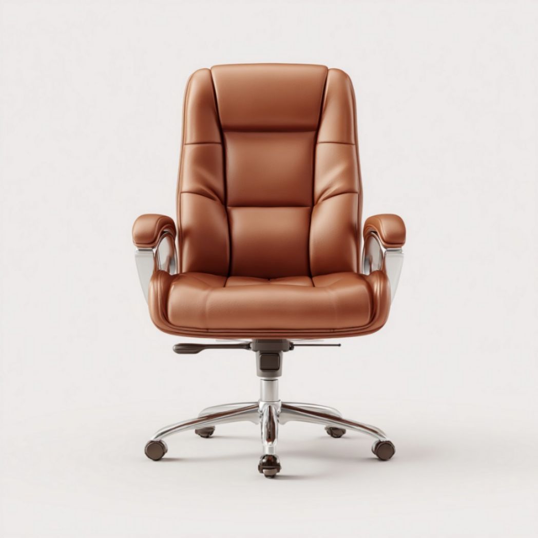Sedia da Ufficio Girevole in Pelle Marrone con Schienale Alto