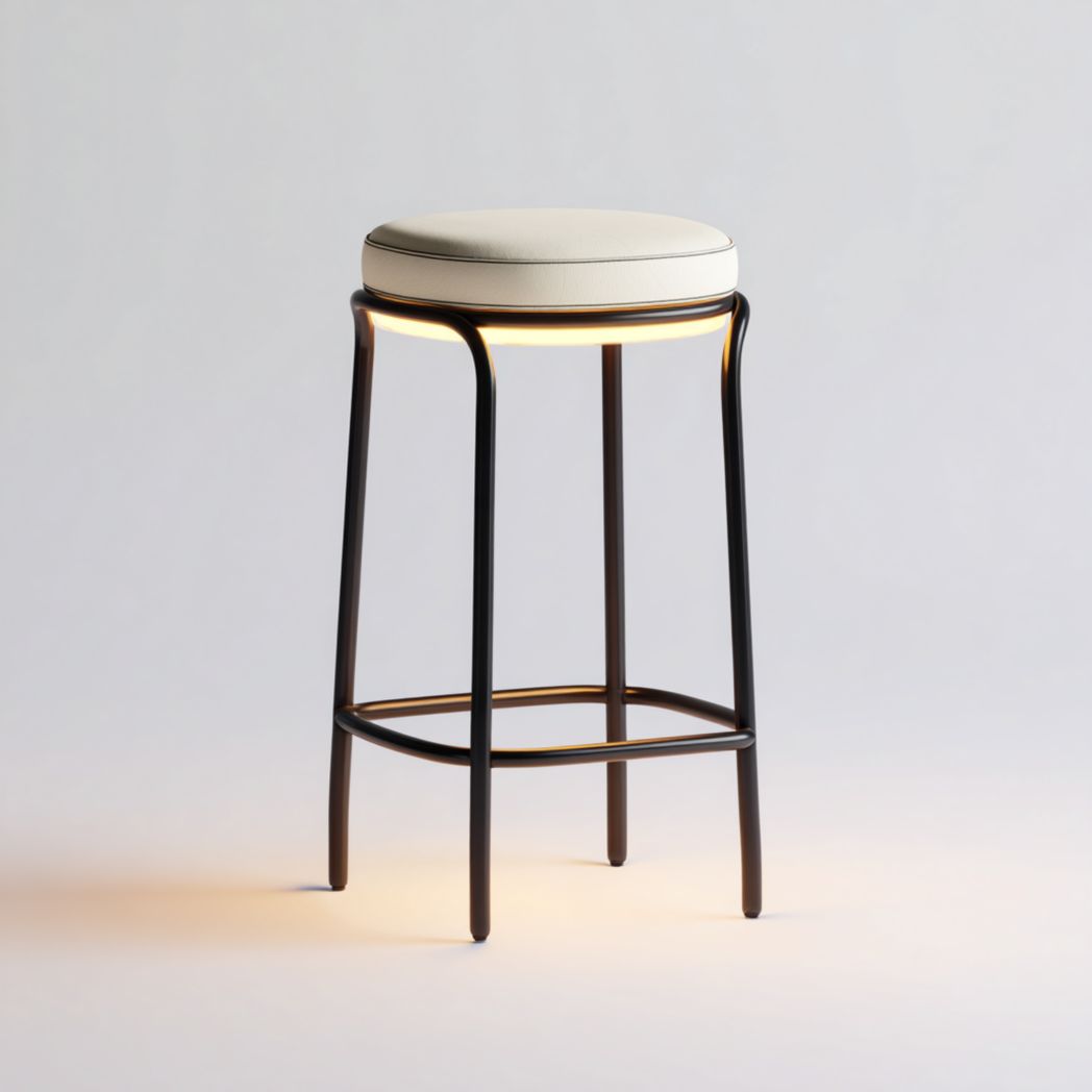 Sgabello da Bar in Acciaio al Carbonio con Seduta in Pelle Sintetica e Illuminazione LED