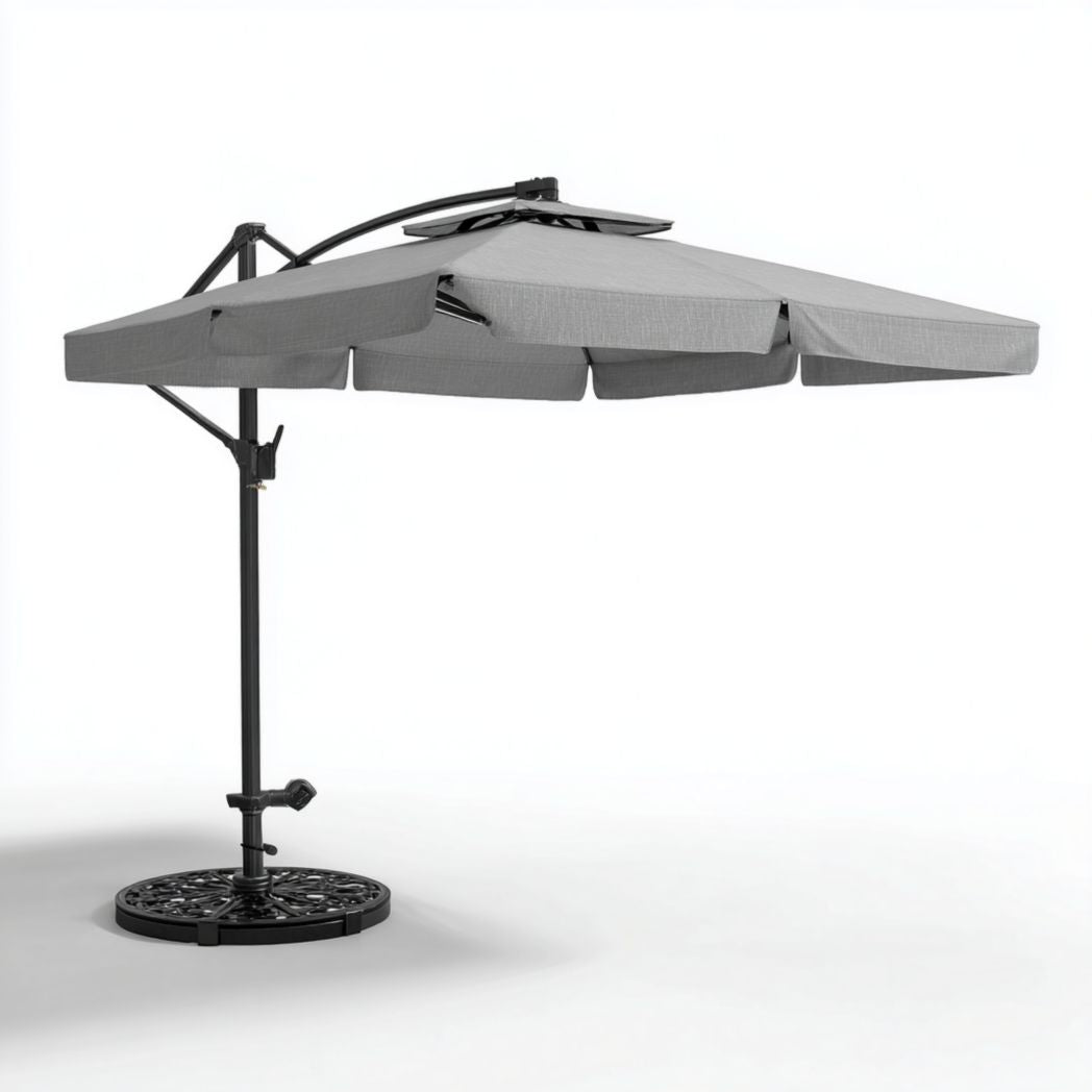 Ombrellone da giardino a braccio laterale quadrato in alluminio e poliestere grigio con mantovana 300x300 cm