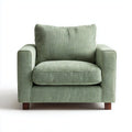 Poltrona singola in tessuto cotone verde chiaro con gambe in legno